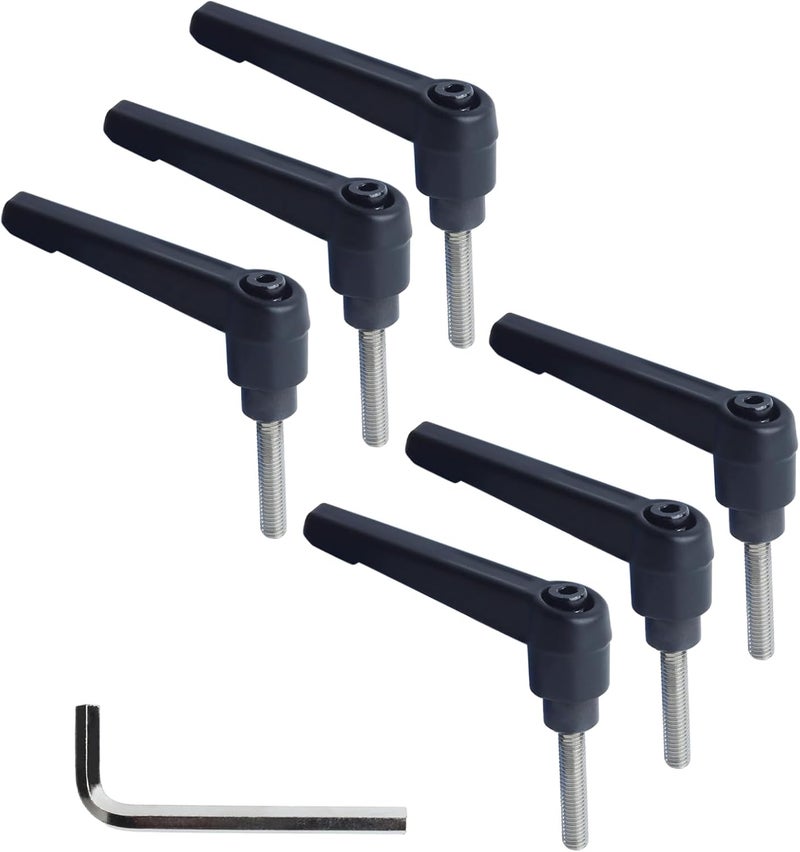 Begino Clamping Lever Handles with Quick Release Push Button Locking, 304 Stainless Steel M5 x 25mm Stud - Black (6 Pack) - Image 1
